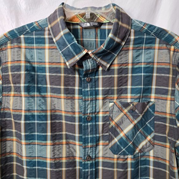 The North Face Plaid Casual Button Down Shirt - Blue and Brown - Picture 5 of 9